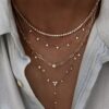 925 Sterling Silver Single Row Diamond Bezel Drip Lariat Necklace - Image 2