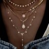 925 Sterling Silver Single Row Diamond Bezel Drip Lariat Necklace - Image 5