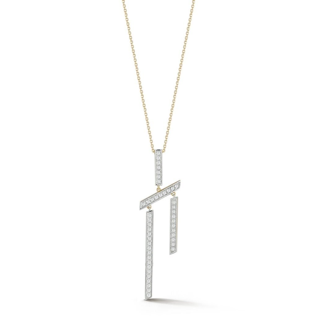 925 Sterling Silver Slanted Twin Bar Diamond Necklace