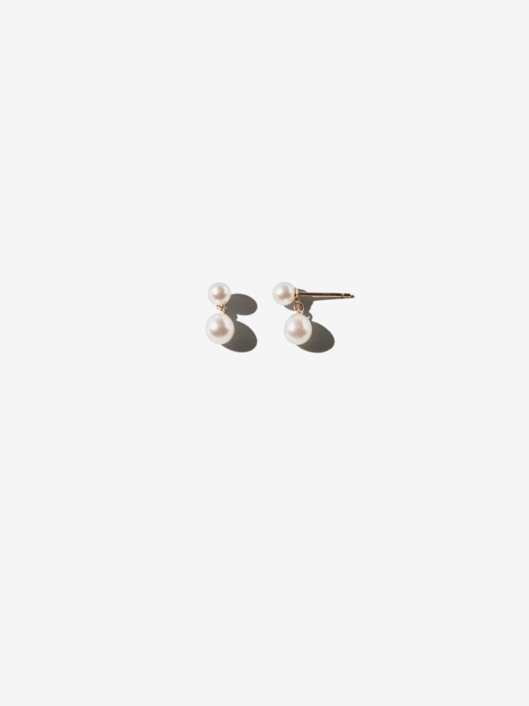 925 Sterling Silver Small Double Drop Pearl Stud Earrings