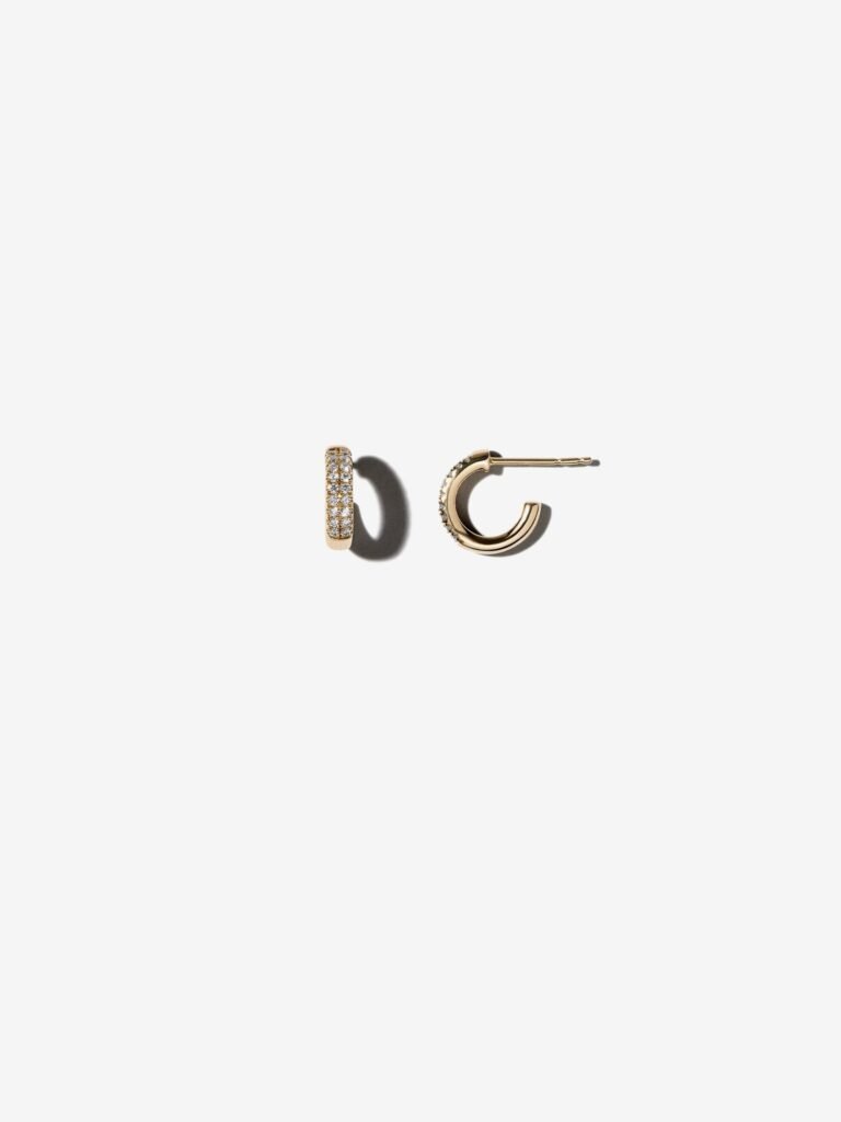 925 Sterling Silver Small Hoop Two Row Diamond Earrings