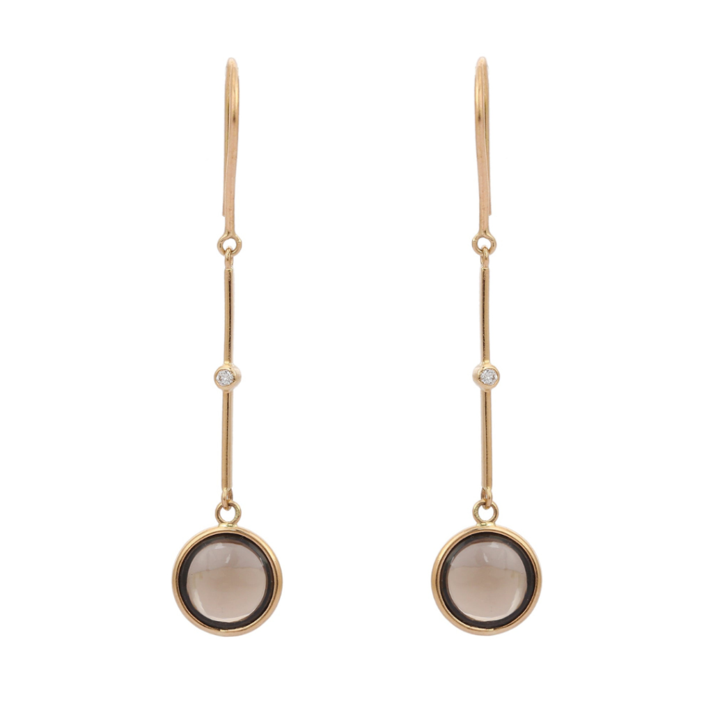 925 Sterling Silver Smoky Topaz Diamond Earrings