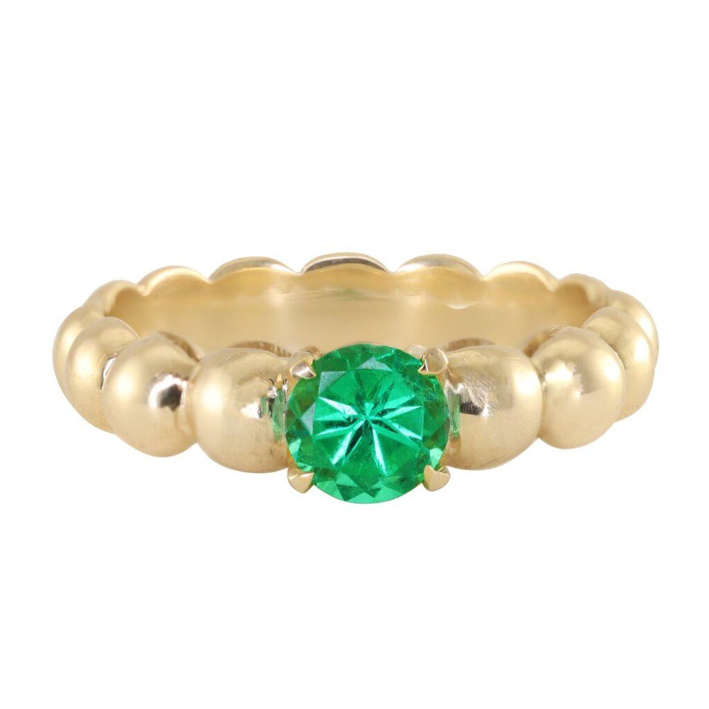 925 Sterling Silver Solitaire Emerald Bead Ring