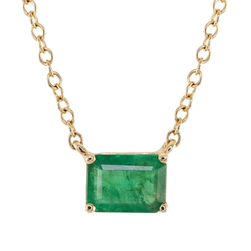 925 Sterling Silver Solitaire Emerald Prong Necklace