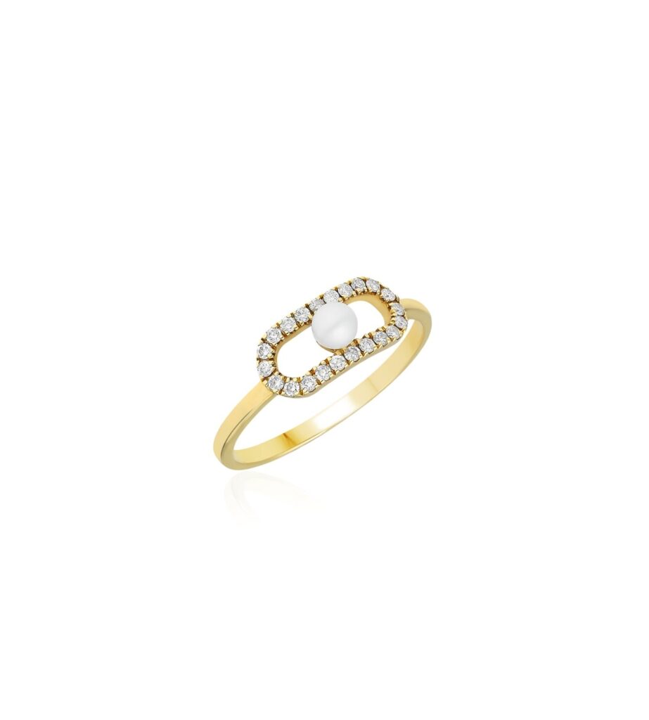 925 Sterling Silver Solo Diamond Pearl Ring