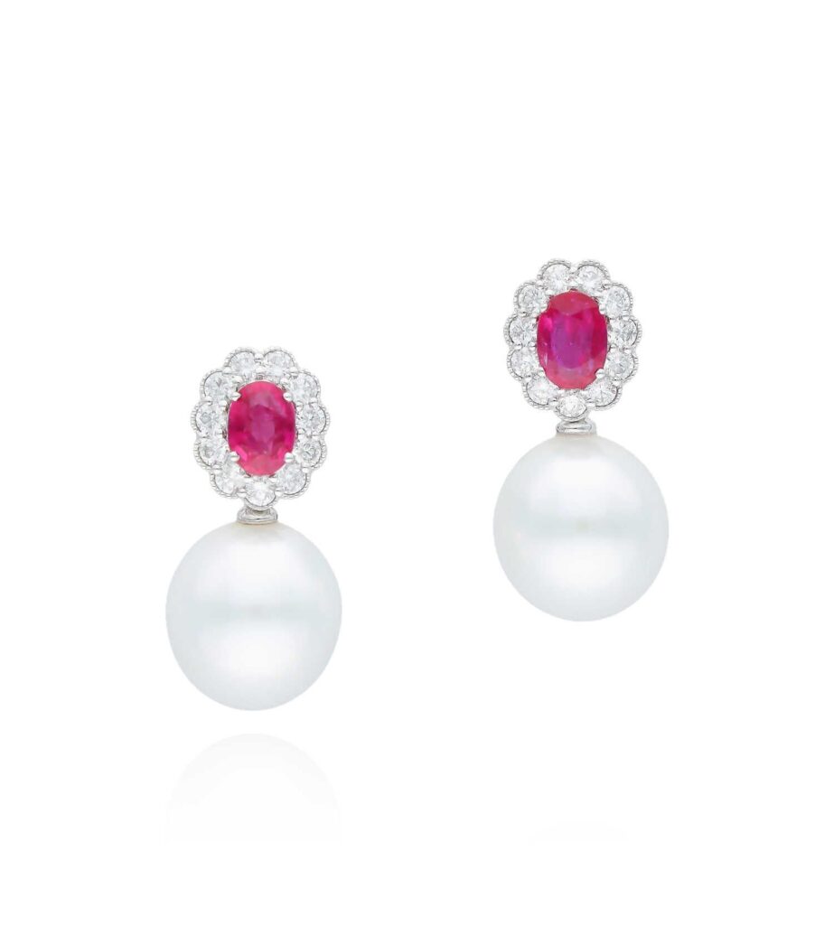 925 Sterling Silver South Sea Fire Diamond Pearl Earrings