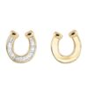 925 Sterling Silver Split Baguette Diamond Good Luck Horseshoe Stud Earrings