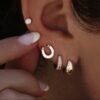 925 Sterling Silver Split Baguette Diamond Good Luck Horseshoe Stud Earrings - Image 2