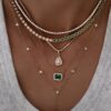 925 Sterling Silver Split Diamond and Emerald Box Necklace - Image 2