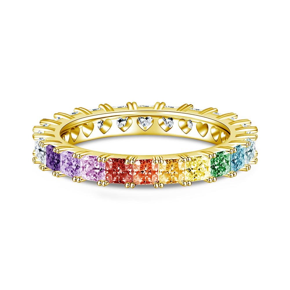 925 Sterling Silver Square Half Rainbow Half White Stones Eternity Band