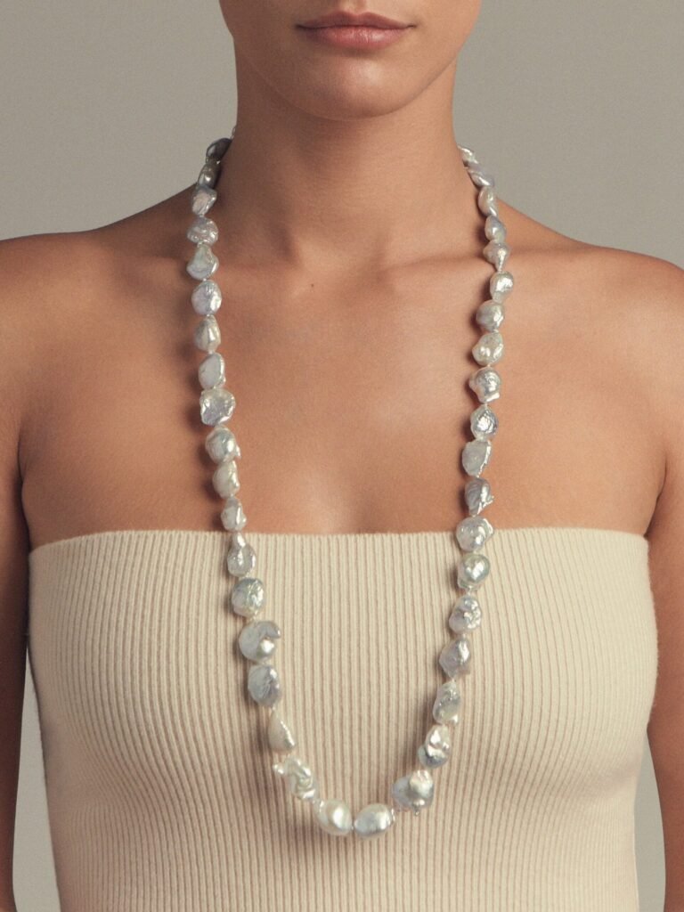 925 Sterling Silver ST4 Extra Large Baroque Keshi Pearl Necklace