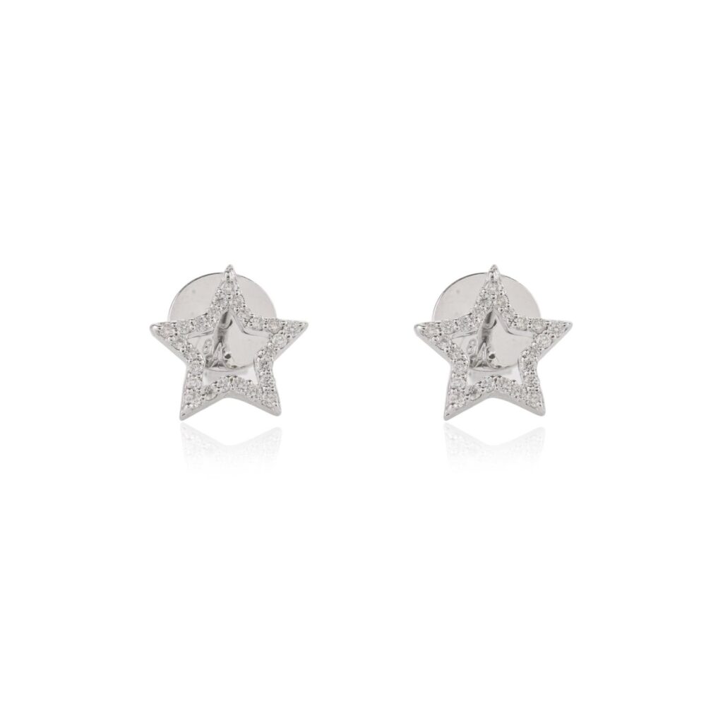 925 Sterling Silver Star Diamond Stud Earrings