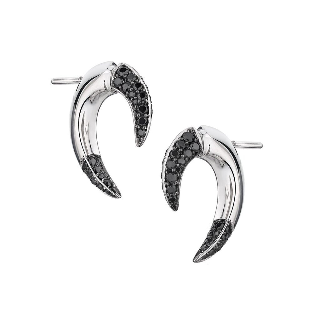 925 Sterling Silver Talon Earrings and Black Diamond