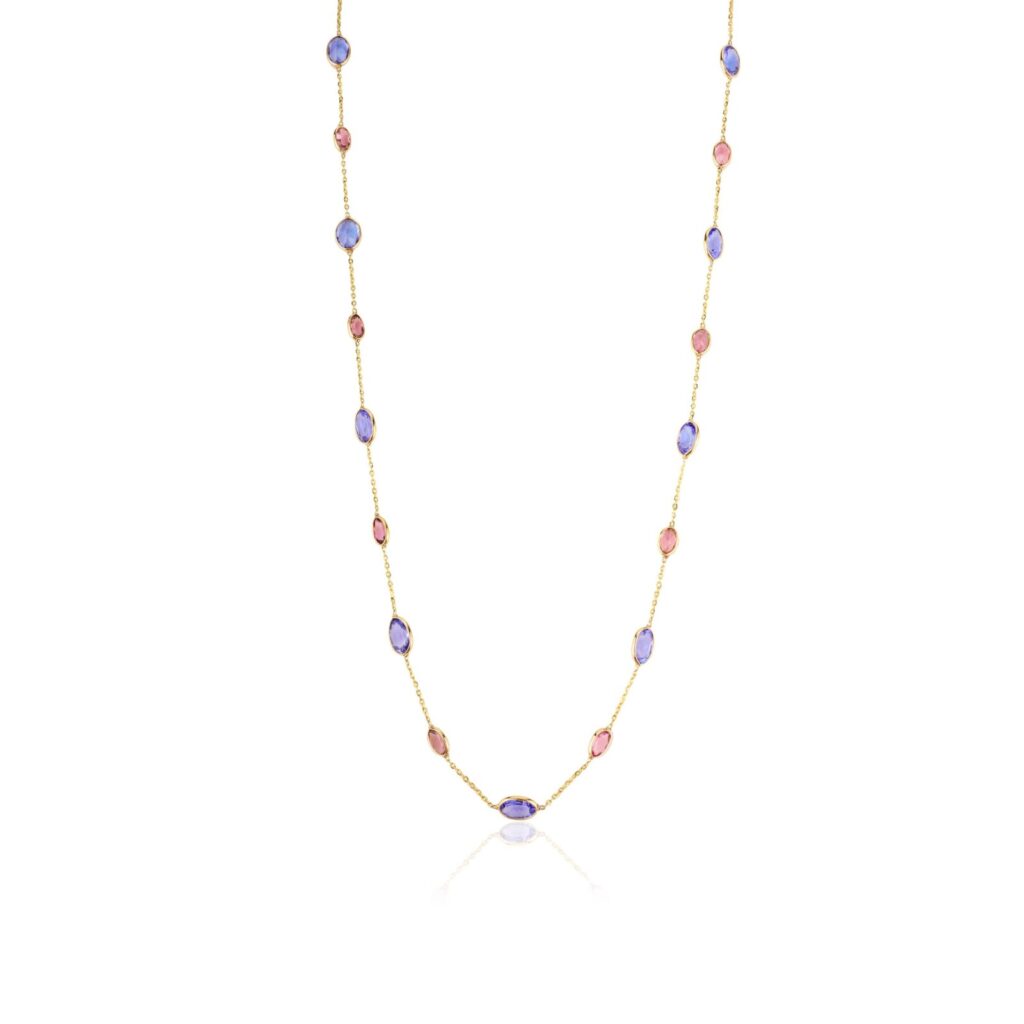 925 Sterling Silver Tanzanite and Tourmaline Station Necklace