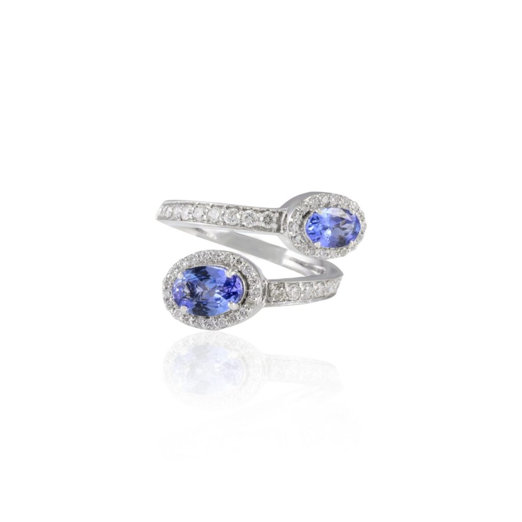 925 Sterling Silver Tanzanite Diamond Bypass Ring
