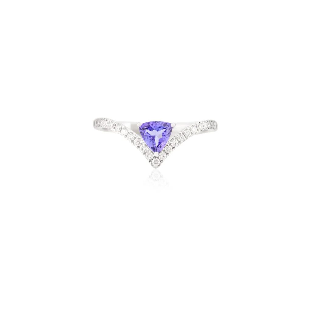 925 Sterling Silver Tanzanite Diamond Chevron Ring