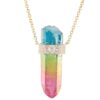 925 Sterling Silver Teardrop Diamond Rainbow Quartz Crystal Bar Necklace
