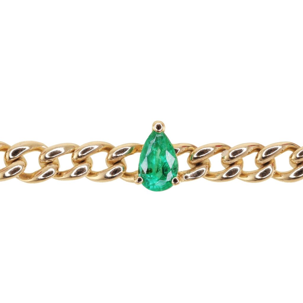 925 Sterling Silver Teardrop Emerald Chain Bracelet