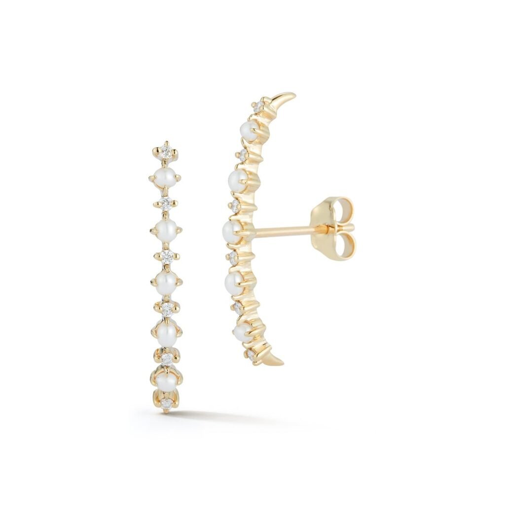 925 Sterling Silver the Little Things Pearl and Diamond Crawler Earrings