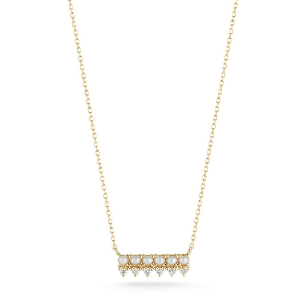 925 Sterling Silver the Little Things Pearl and Diamond Horizontal Bar Necklace