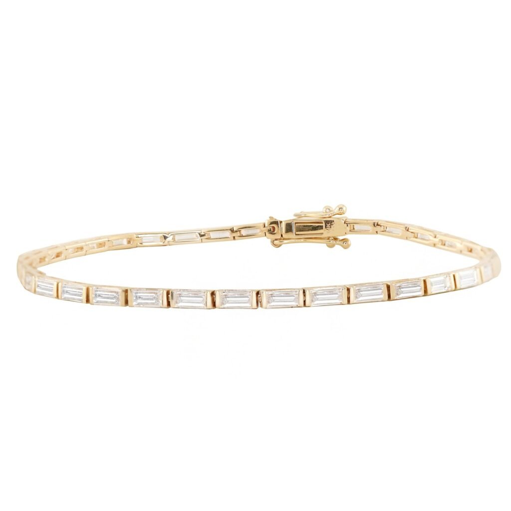 925 Sterling Silver Thin Baguette Tennis Diamond Bracelet