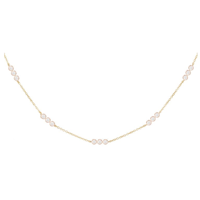 925 Sterling Silver Three Diamond Bezel Choker Necklace