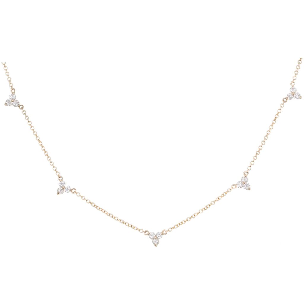 925 Sterling Silver Three Diamond Cluster Necklace