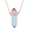 925 Sterling Silver Three Diamond Row Aqua Aura Crystal Bar Necklace