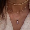 925 Sterling Silver Three Diamond Row Aqua Aura Crystal Bar Necklace - Image 2