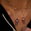 925 Sterling Silver Three Diamond Row Aqua Aura Crystal Bar Necklace - Image 3