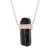 925 Sterling Silver Three Diamond Row Black Tourmaline Crystal Bar Necklace