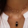 925 Sterling Silver Three Diamond Row Black Tourmaline Crystal Bar Necklace - Image 2