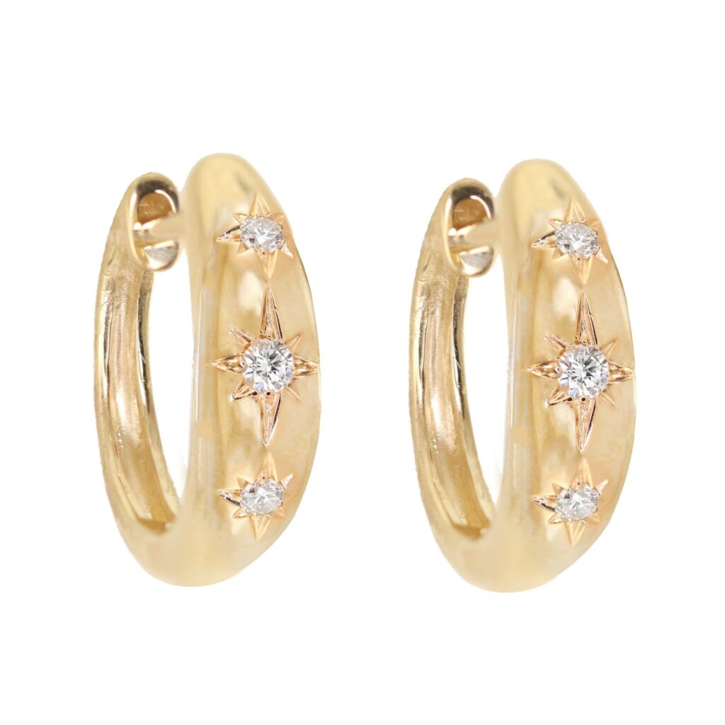 925 Sterling Silver Three Diamond Starburst Dome Hoop