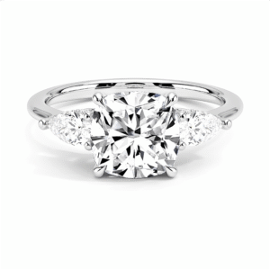Three stone cushion cut engagement ring in 925 sterling silver