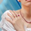 925 Sterling Silver Three Stone Ruby Statement Diamond Ring - Image 2