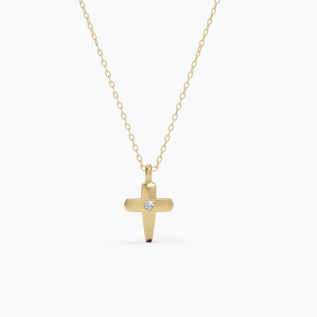 925 Sterling Silver Tiny Cross Diamond Necklace