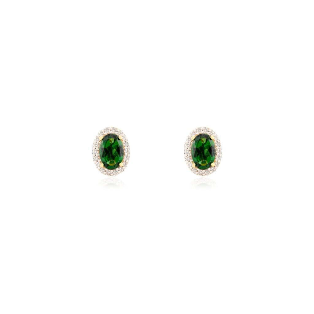 925 Sterling Silver Tourmaline Halo Diamond Stud Earrings