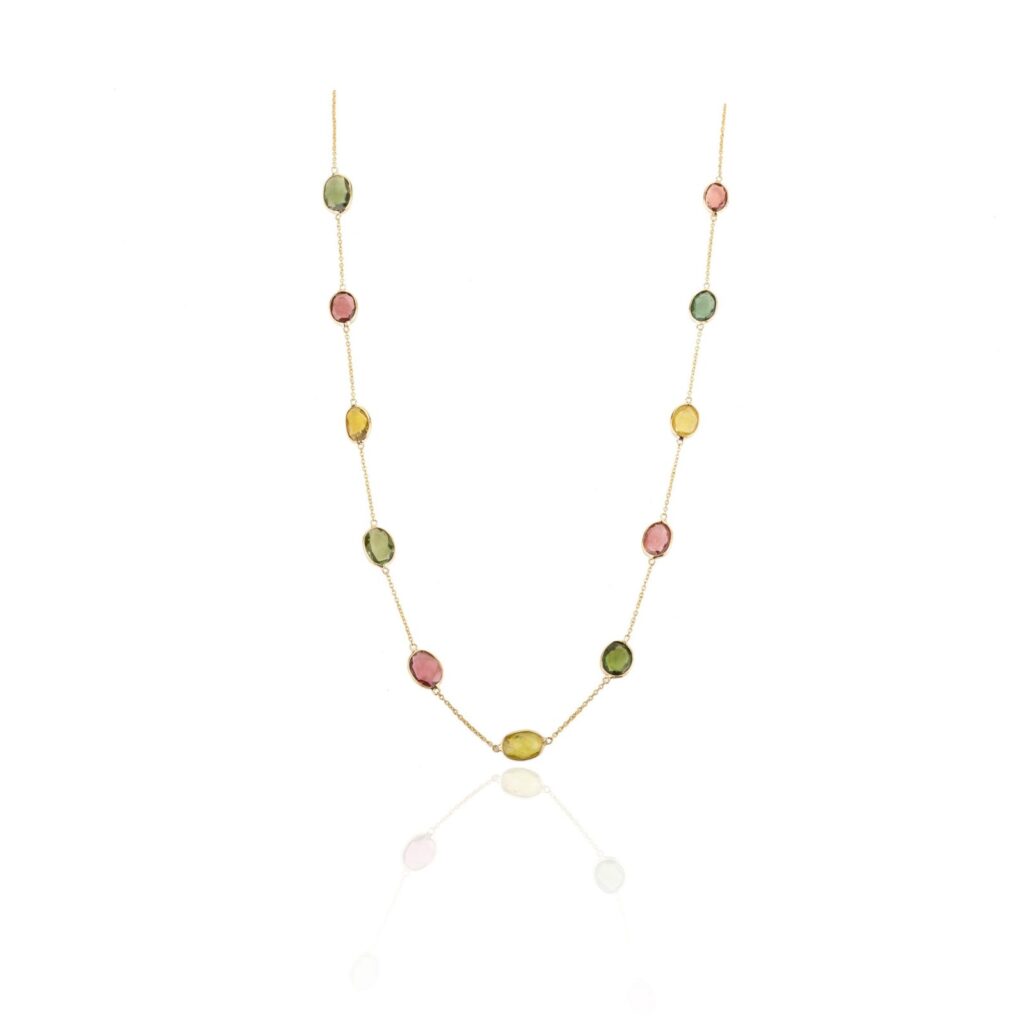 925 Sterling Silver Tourmaline Station Necklace