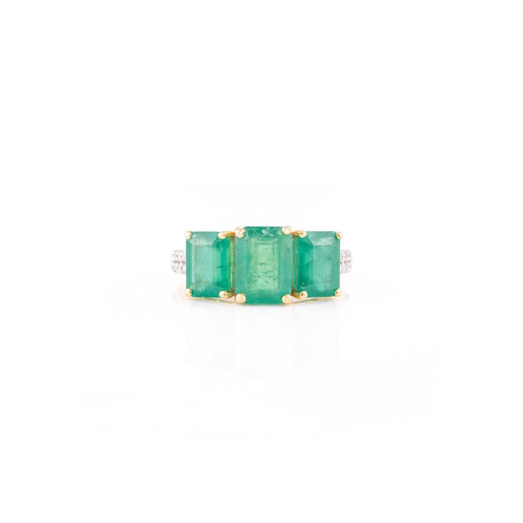925 Sterling Silver Trillion Emerald Diamond Wedding Ring