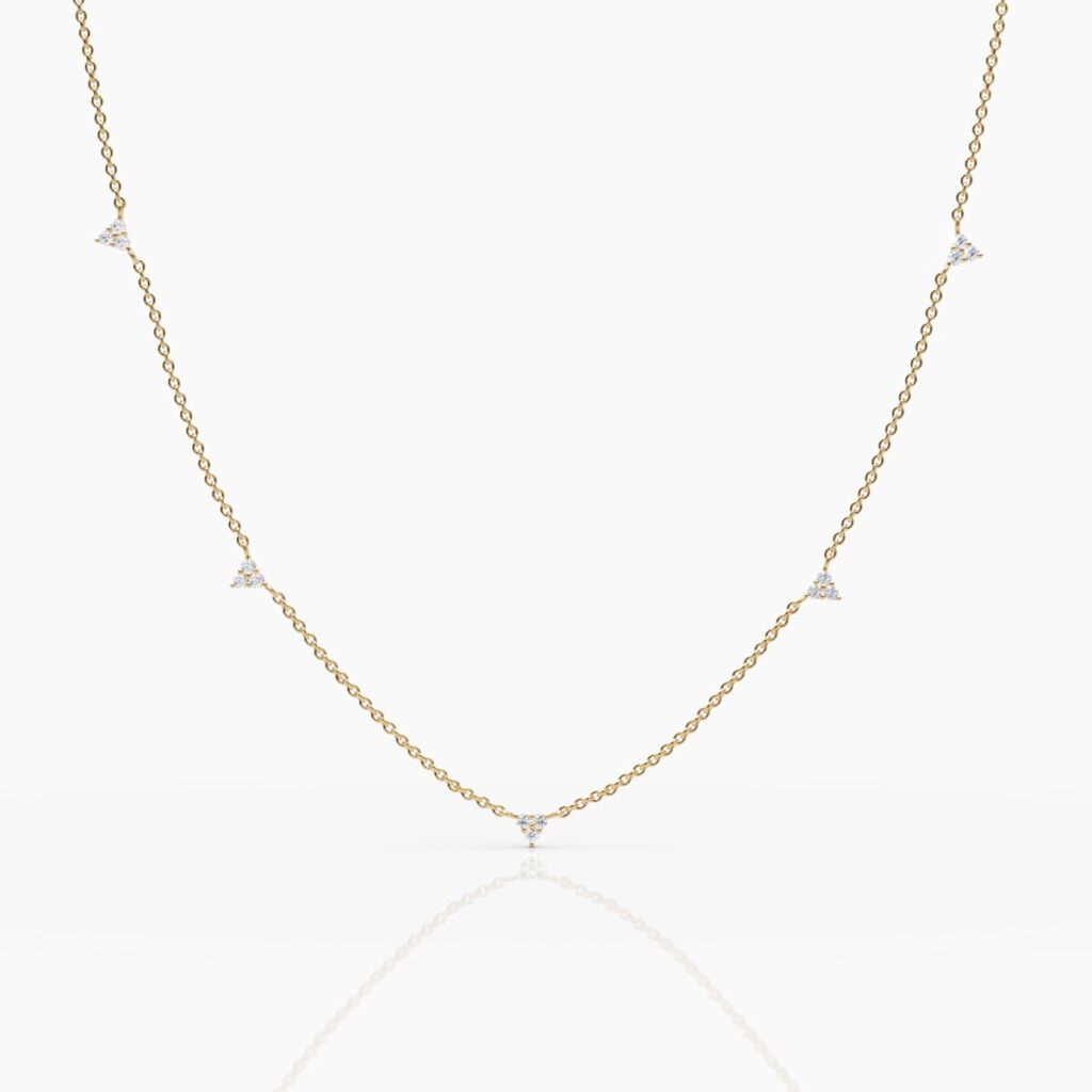 925 Sterling Silver Trio Diamond Station Necklace
