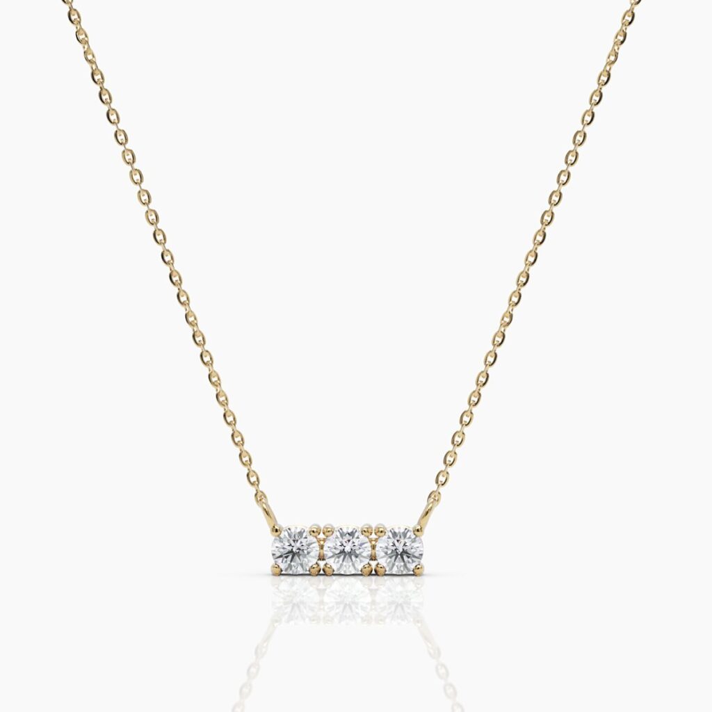 925 Sterling Silver Trio Stone Diamond Necklace