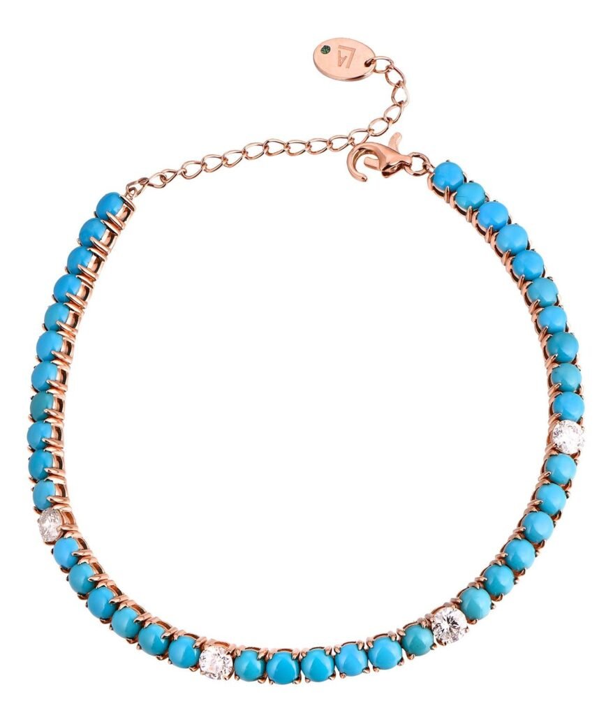 925 Sterling Silver Turquoise and Diamond Tennis Bracelet