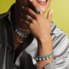 925 Sterling Silver Turquoise Perlee Diamond Pearl Bracelet - Image 4