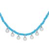 925 Sterling Silver Turquoise Perlee Diamond Pearl Necklace