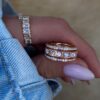 925 Sterling Silver Two Diamond Row Moonstone Band - Image 3