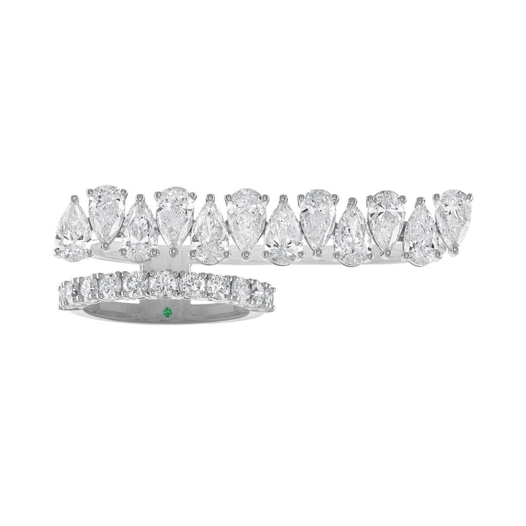 925 Sterling Silver Two Finger Pearshape Diamond Ring