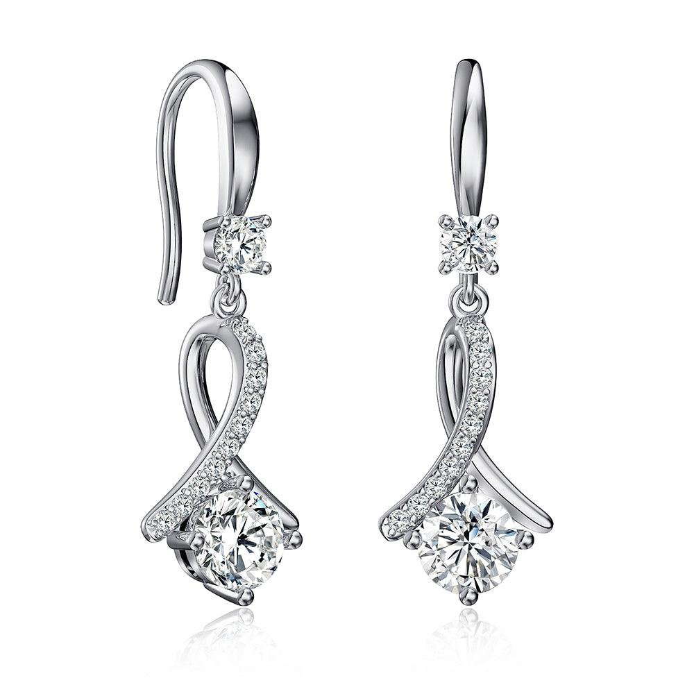 925 Sterling Silver Unique Diamond Infinity Drop Earrings
