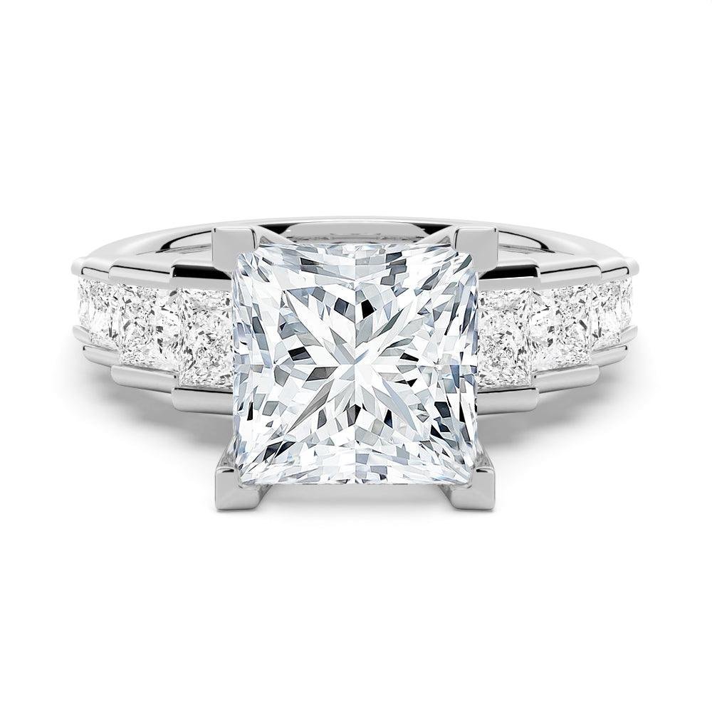 925 Sterling Silver Unique Staircase Side Stone Princess Cut Diamond Engagement Ring