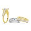925 Sterling Silver Unique Three Stone Princess Cut Diamond Bridal Set Men Wedding Band - Image 2
