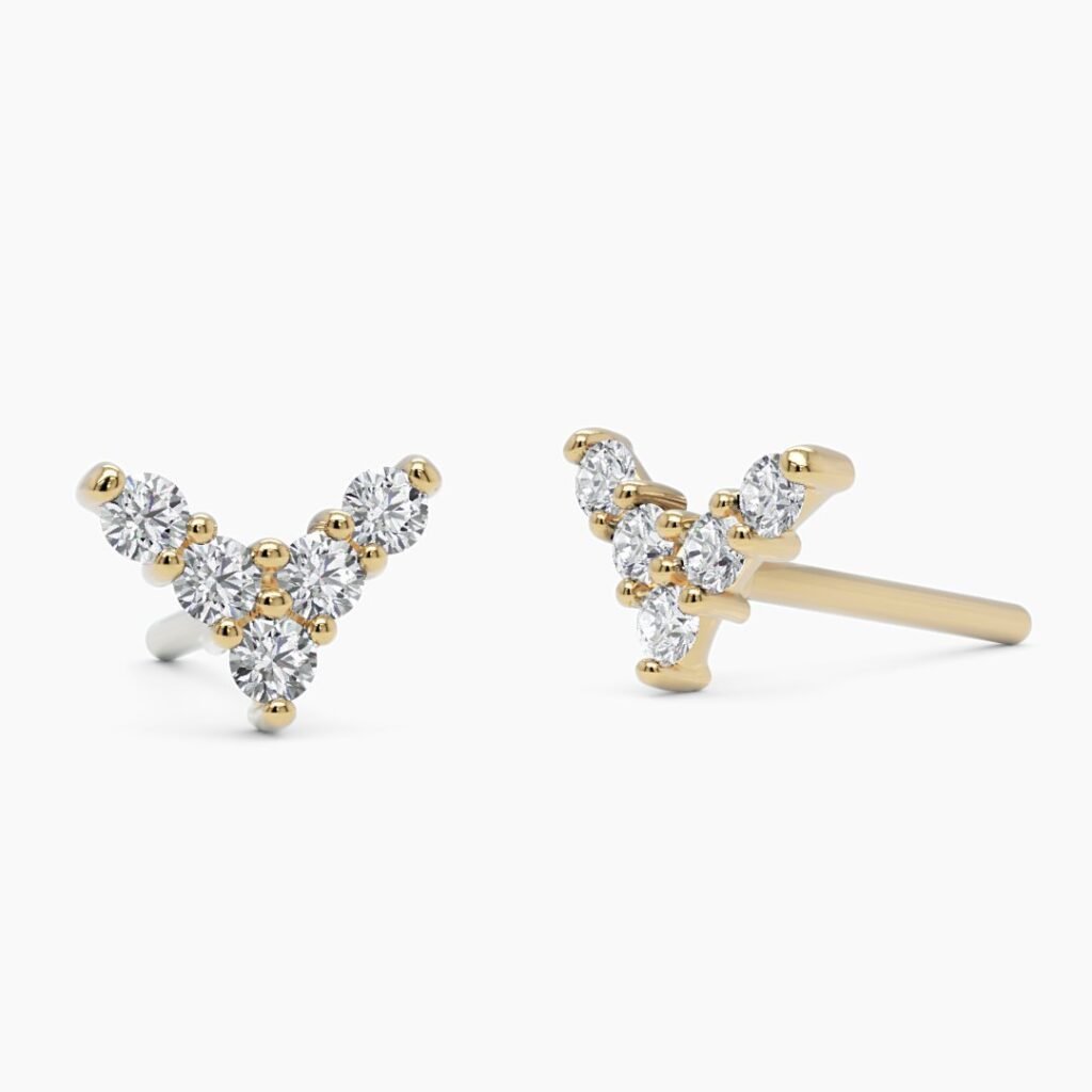 925 Sterling Silver V Shape Diamond Earrings